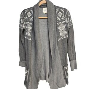 Between Me & You Womens XS Grey Southwestern Geometric Cotton Cardigan Sweater